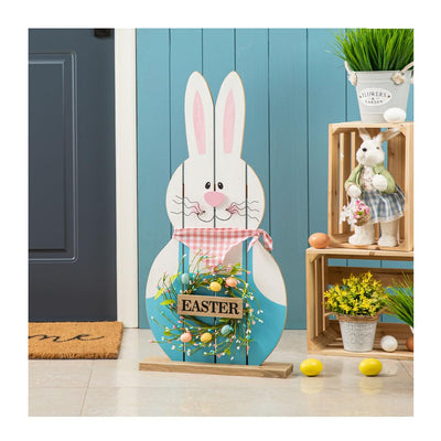Glitzhome 30"H Easter Wooden Bunny Porch Decor，Standing Bunny Sign Decoration for Home or Yard