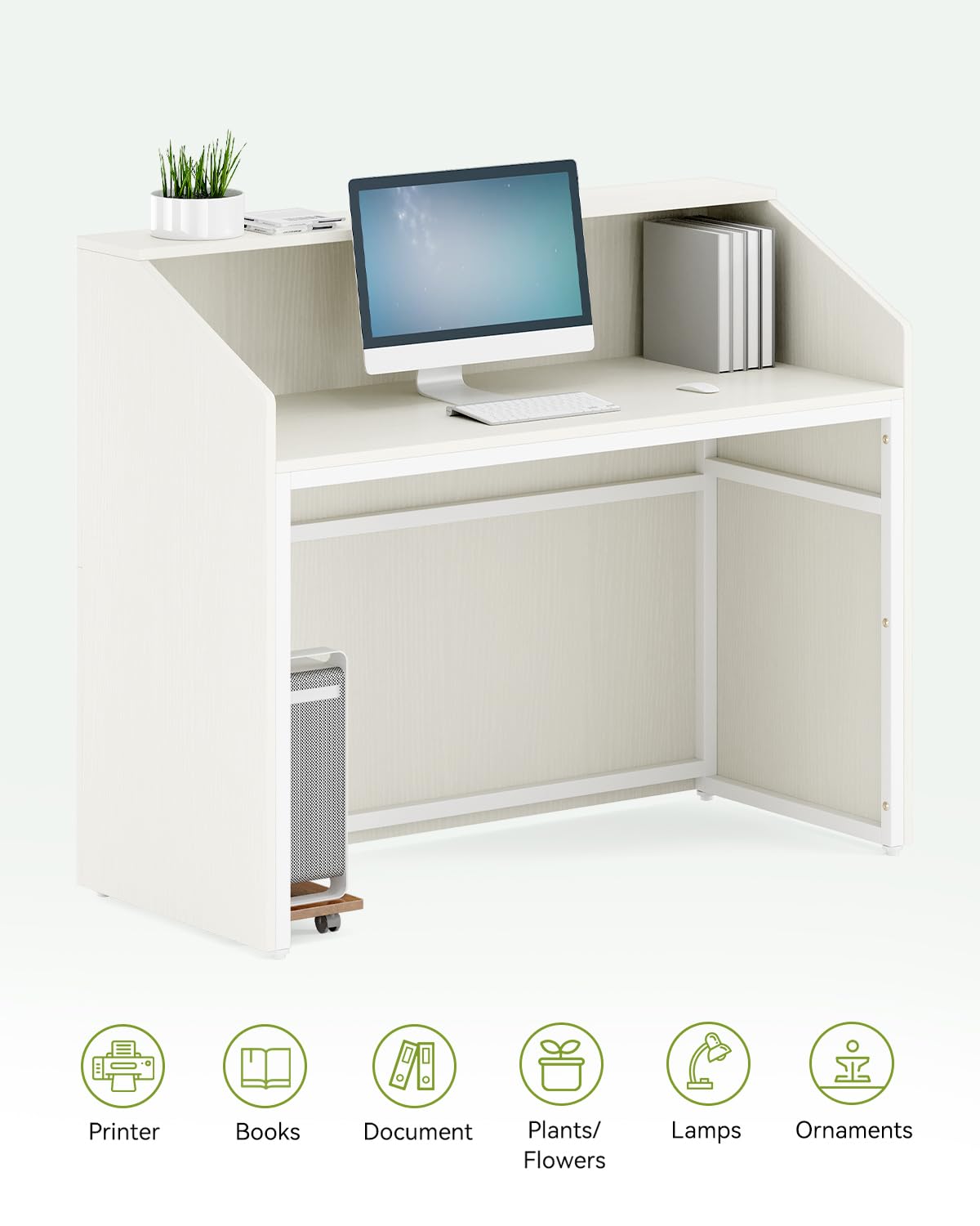 LITTLE TREE 47-Inch Reception Desk with Counter, White Front Desk Reception Room Table, Retail Counter for Checkout, Modern Welcome Desk for Lobby, Office, Beauty Salon LITTLE TREE