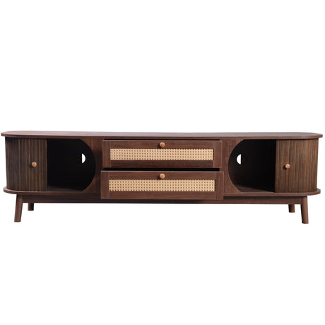 YESGIGA Rattan TV Stand for TVs up to 75'', Modern Farmhouse Media Console, Entertainment Center with Solid Wood Legs, TV Cabinet for Living YESGIGA