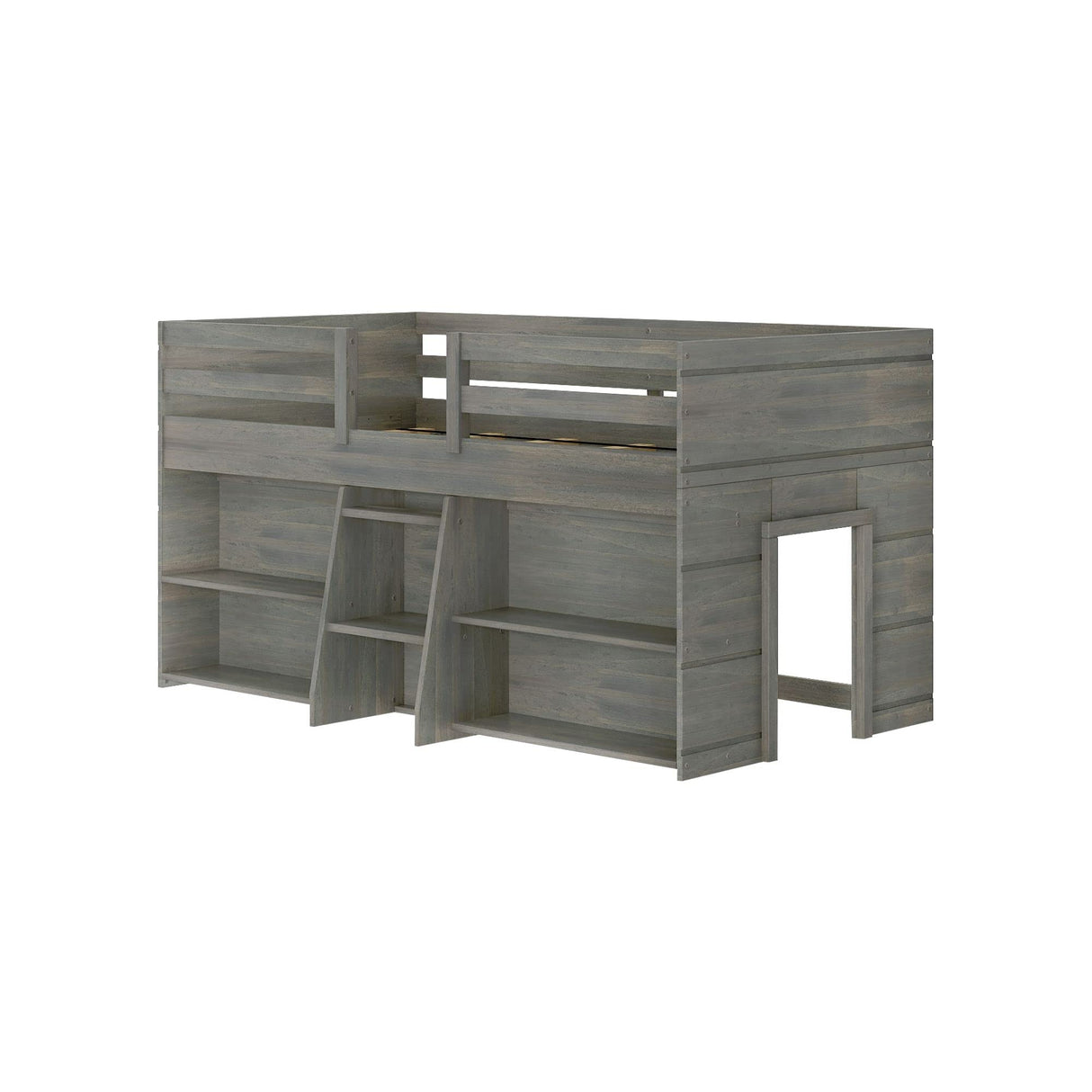 Max & Lily Driftwood Modern Farmhouse Low Loft Bed with 2 Bookcases for Kids Max & Lily