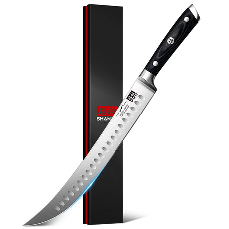 SHAN ZU 12" Carving Slicing Knife - Brisket Slicing Meat Knife Professional German 1.4116 Stainless Steel Razor Sharp Blade, Ergonomic Wood Handle & Full Tang Design, Gift Box Included SHAN ZU