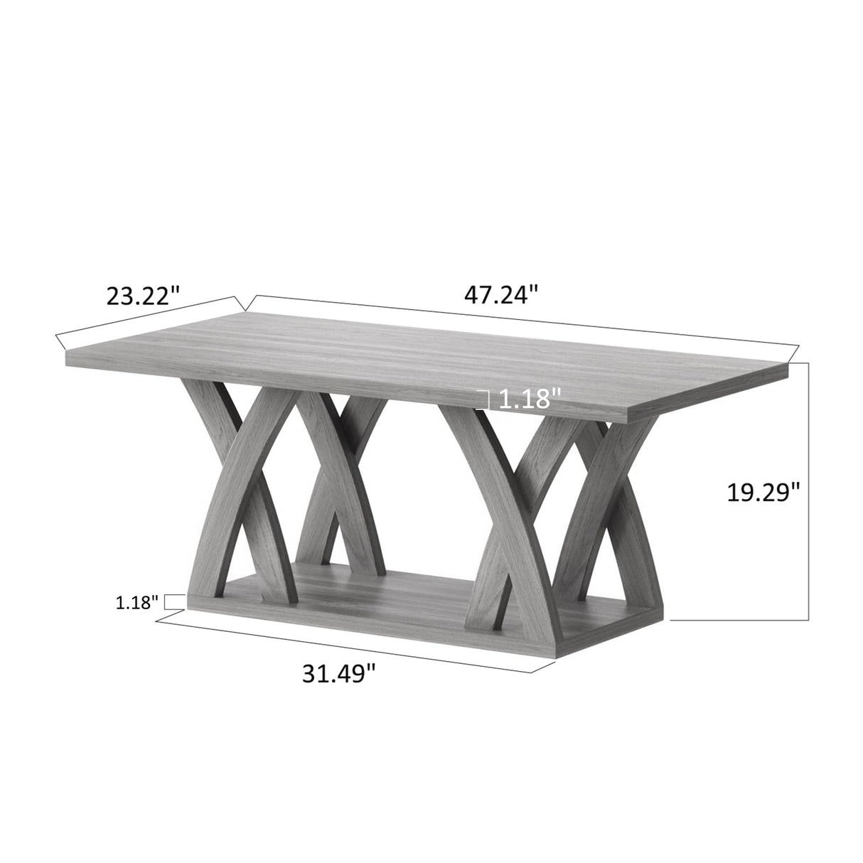 FROMJBEST Farmhouse Coffee Table with Shelf, Wood Coffee Table for Living Room, Open Display Area,47” Grey FROMJBEST