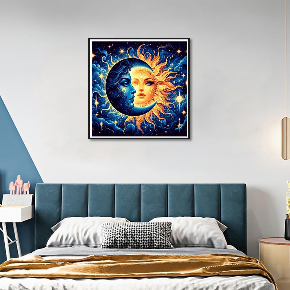 ARPADAMO Sun and Moon Diamond Art Kits for Adults,5D Diamond Painting DIY Diamond Art Diamond Painting Kit for Adult,Round Full Drill Diamonds, Diamond Art Kits for Home Decor-13.78x13.78inch ARPADAMO