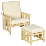 Outsunny 2-Piece Patio Furniture Set with 1 Armrest Single Chair and an Ottoman, Outdoor Wooden Chair with 4" Thick Padded Cushions for Backyard, Porch, and Poolside, Beige Outsunny