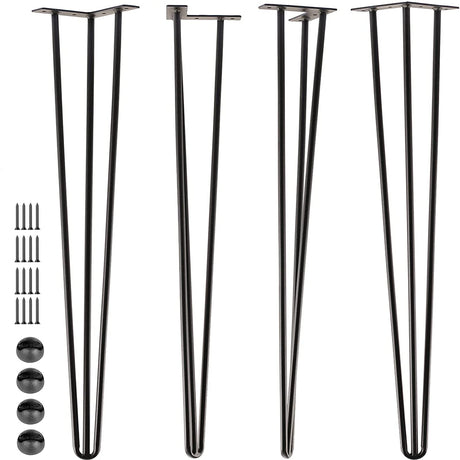 SPACEEUP 30" Hairpin Table Legs, 4PCS Coffee Desk Legs with Rubber Floor Protectors, 880lbs Load Capacity, Heavy Duty Black Metal Furniture Legs 3 Rods for DIY Bench Desk Dining End Table Chairs SPACEEUP