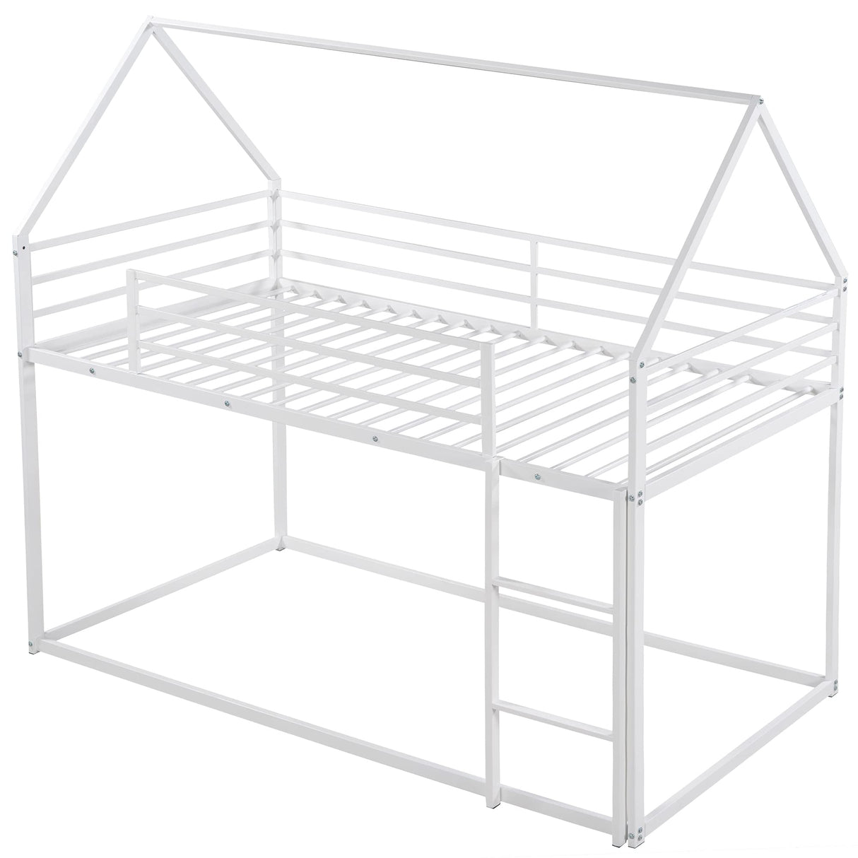 Bunk Bed Twin Over Twin Junior Metal Floor Bunk Bed with Ladder, House Shaped Bunk Bed Frame for Kids Boys Girls, No Box Spring Needed Merax