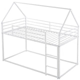 Bunk Bed Twin Over Twin Junior Metal Floor Bunk Bed with Ladder, House Shaped Bunk Bed Frame for Kids Boys Girls, No Box Spring Needed Merax
