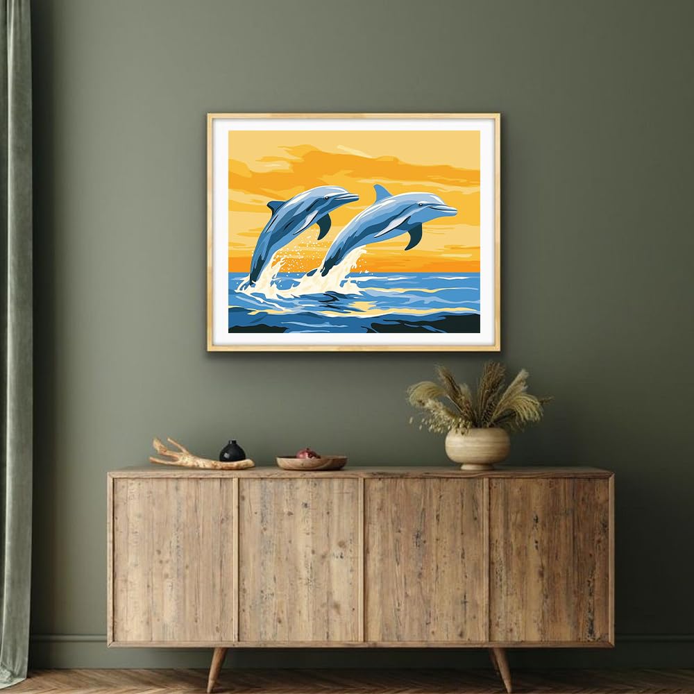 Natuyalo Paint by Numbers for Adults Beginner, Dolphin Acrylic Painting by Number Kits Animal DIY Art Craft Kits Suitable for Home Wall Decoration Frameless (16x20 Inch) Natuyalo