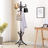 GOFLAME 73" Coat Rack Freestanding, Wooden Coat Tree with 12 Hooks and Umbrella Stand, Entryway Hall Tree, Hat Hanger Organizer, Coat Rack Stand for Coats, Hats, Scarves, Bags, Easy Assembly, Brown GOFLAME