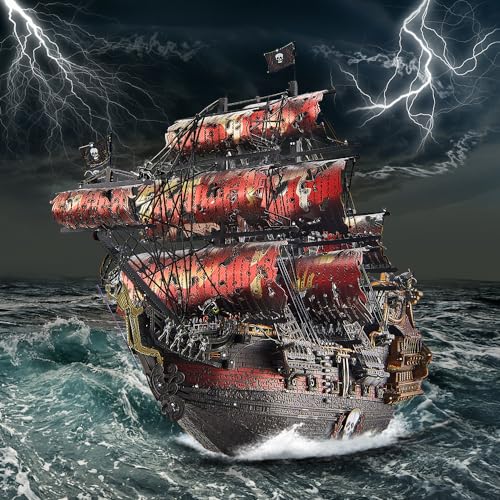 Piececool 3D Metal Puzzles for Adults, Red Queen Anne's Revenge Pirate Ship Model Kits, 3D Watercraft Model Building Kit, DIY Craft Kits Difficult 3D Puzzles for Family Time