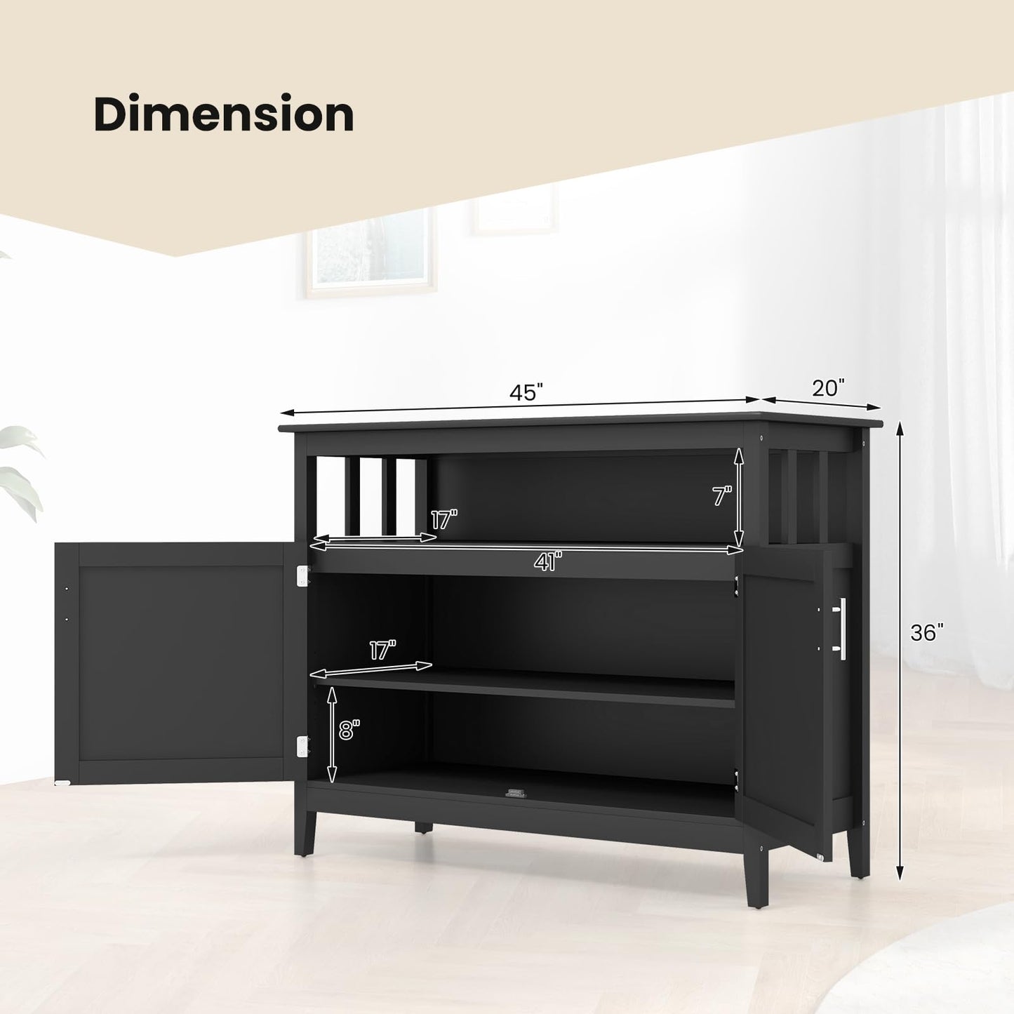 LOKO Buffet Cabinet with Storage, Freestanding Kitchen Cabinet with Adjustable Shelf, Storage Sideboard Console Table, 45 x 20 x 36 inches (Black) - WoodArtSupply