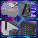 Bestier 42 Inch LED Coffee Table with Storage Glass Coffee Tables for Living Room with Sliding Doors, Black Living Room Center Table Bestier