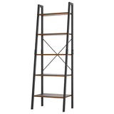 FINETONES 5-Tier Ladder Shelf, Ladder Bookshelf Bookcase with Metal Frame, Plant Rack Display Shelf Accent Furniture for Home Office, Black/Rustic Brown FINETONES