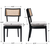 QUINJAY Rattan Farmhouse Dining Chairs Set of 4, Linen French Country Dining Chairs with Hollow Back, Double Upholstered Dining Room Chairs Rustic Kitchen Chairs with Wood Frame for Living Room, Black QUINJAY