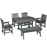 Outsunny 6 Pieces Patio Dining Set, 6 Seater Outdoor Table and Chairs, Conversation Furniture, Armrests, Loveseat Bench, Dinner Table with Umbrella Hole, Cushions, Dark Gray Outsunny