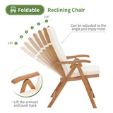 OC Orange-Casual Folding Patio Dining Chair Set of 2, Outdoor Acacia Wooden Reclining Chair w/Armrest & Removeable Cushion, FSC Certified Wood, for Porch, Backyard, Garden, Indoor, Beige OC Orange-Casual