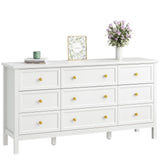 CARPETNAL 9 Drawer White Dresser for Bedroom with Deep Drawers, Large Dressers & Chest of Drawers With Gold Handle, Modern Long Dressers for Closet Bedroom, Living Room (59.25" W x 15.75" D x 30.9" H) CARPETNAL
