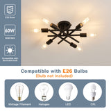 ASGYISA Semi Flush Mount Modern Ceiling Light Fixture， 6 Lights Black Vintage Matte Sputnik Chandelier Ceiling Lamp with E26 Bulb Base for Farmhouse Dining Room Living Room Bedroom Study Kitchen ASGYISA