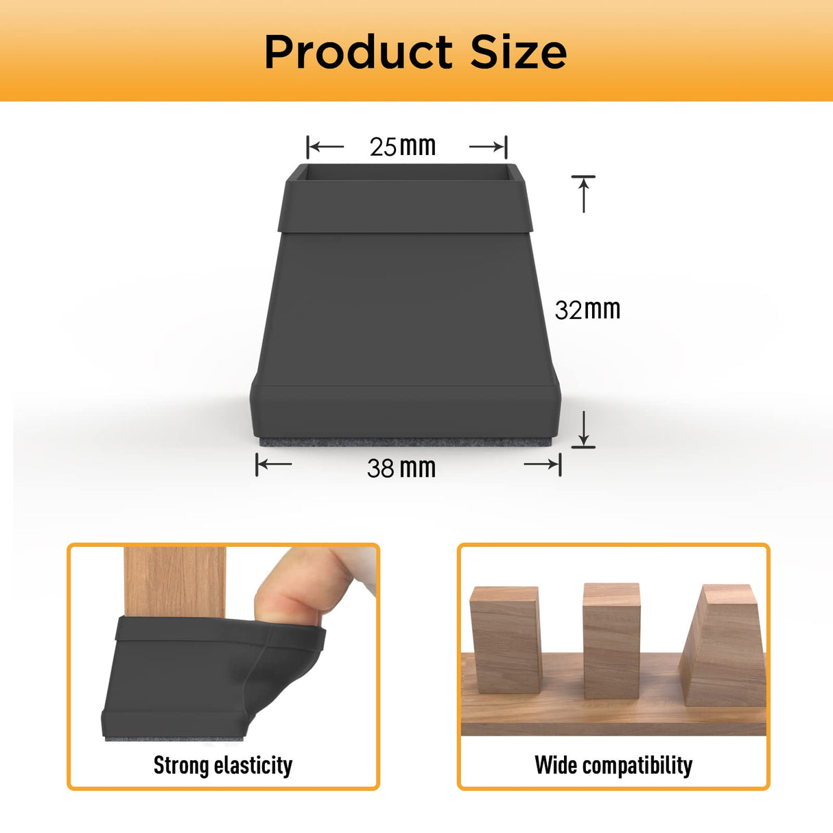16 PCS Square Chair Leg Floor Protector, Silicone Chair Leg Cover, Furniture Leg Protectors with Felt, Mobile Table Leg pad, Protect The Floor from Scratches.1 1/2 in Black. CHWM