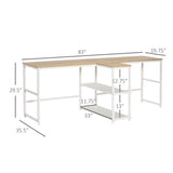 HOMCOM 83" Two Person Computer Desk with 2 Storage Shelves, Double Desk Workstation with Book Shelf, Long Desk Table for Home Office, Natural HOMCOM