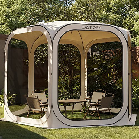 EAST OAK Screen House Tent Pop-Up, Portable Screen Room Canopy Instant Screen Tent 10 x 10 FT with Carry Bag for Patio, Backyard, Deck & Outdoor Activities, Beige EAST OAK