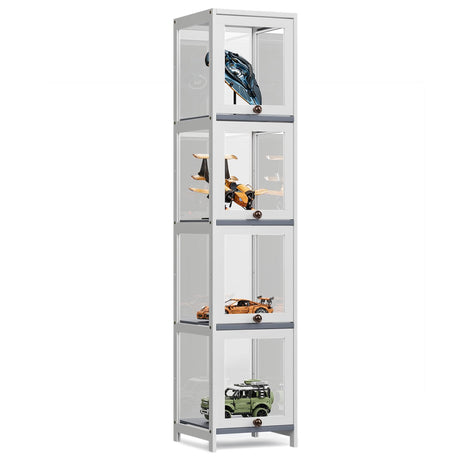 MoNiBloom 60" Tall Slim Narrow Clear Display Cabinet with Acrylic Door Curio Cabinet Display Case Corner Shelves Collection Display Case, White MoNiBloom