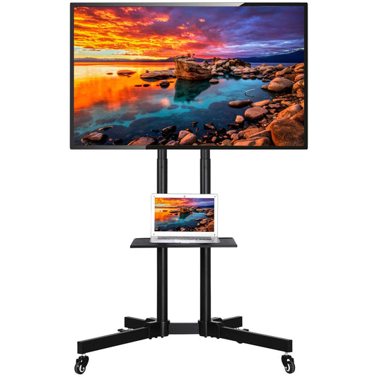 Yaheetech Mobile TV Stand with Wheels for 32-75 Inch LCD LED Screens TVs, Height-Adjustable Rolling TV Cart Hold up to 110 lbs, Trolley Floor Stand w/Tray, Max VESA 600x400mm