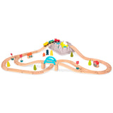 B. toys- Wood & Wheels Train Set- 47pc Wooden Train Set- Train Tracks & Accessories – Storage Bucket with Mountain Lid – Classic Toys for Toddlers, Kids – 3 Years + B. toys