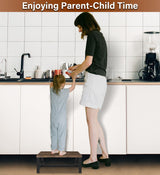 Tigerden Wooden Step Stool for Toddlers Kids and Adults, Heavy Duty Stepping Stools with 300 LB Load Capacity, Foot Step Stool for Bed, Bedroom, Living Room, Bathroom, Kitchen- Rustic Brown & Black Tigerden