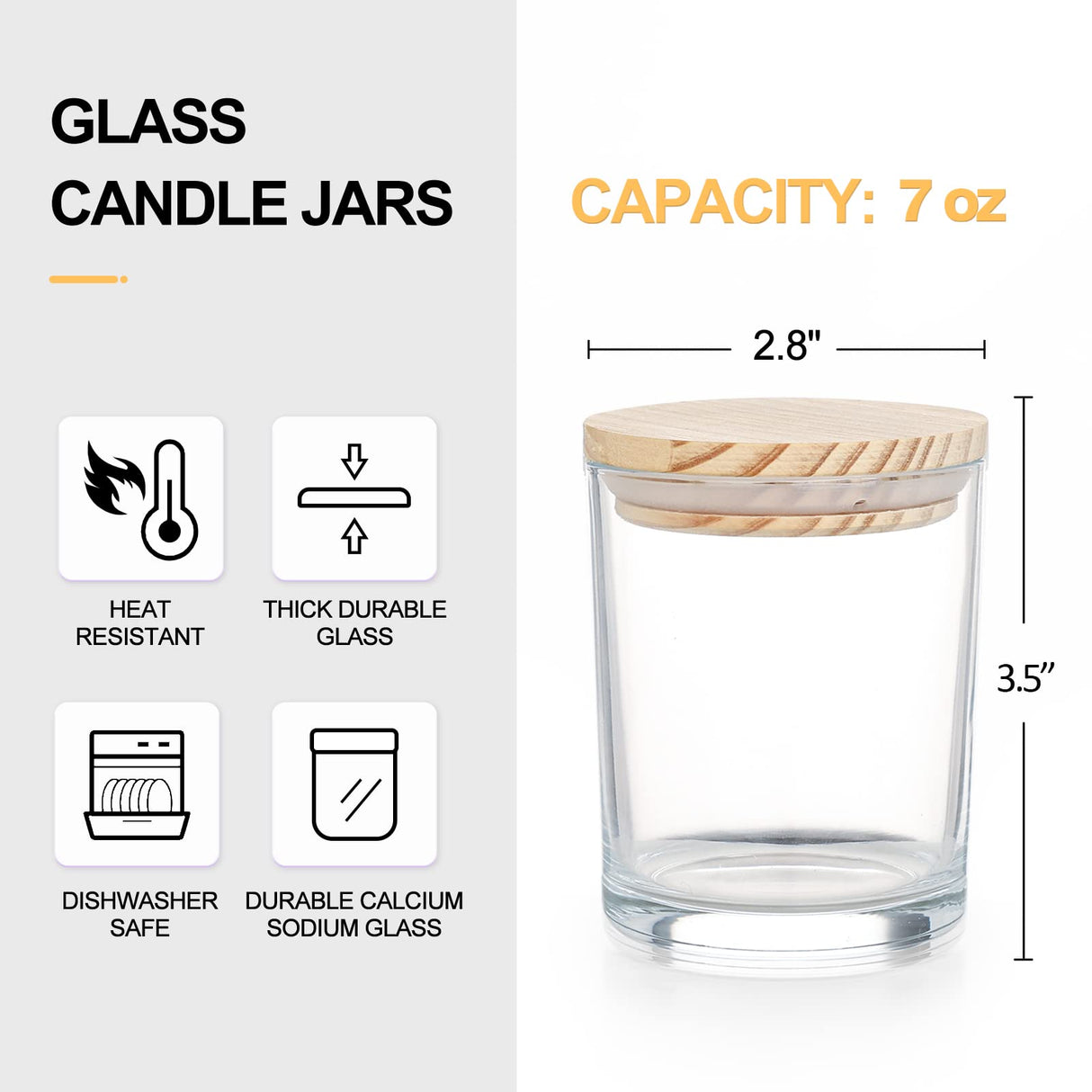 SHOWIN Thick Candle Jars for Making Candles 16 Pcs, 7 OZ Empty Jars with Wood Lids for Candle Making, Sample Container, Clear SHOWIN