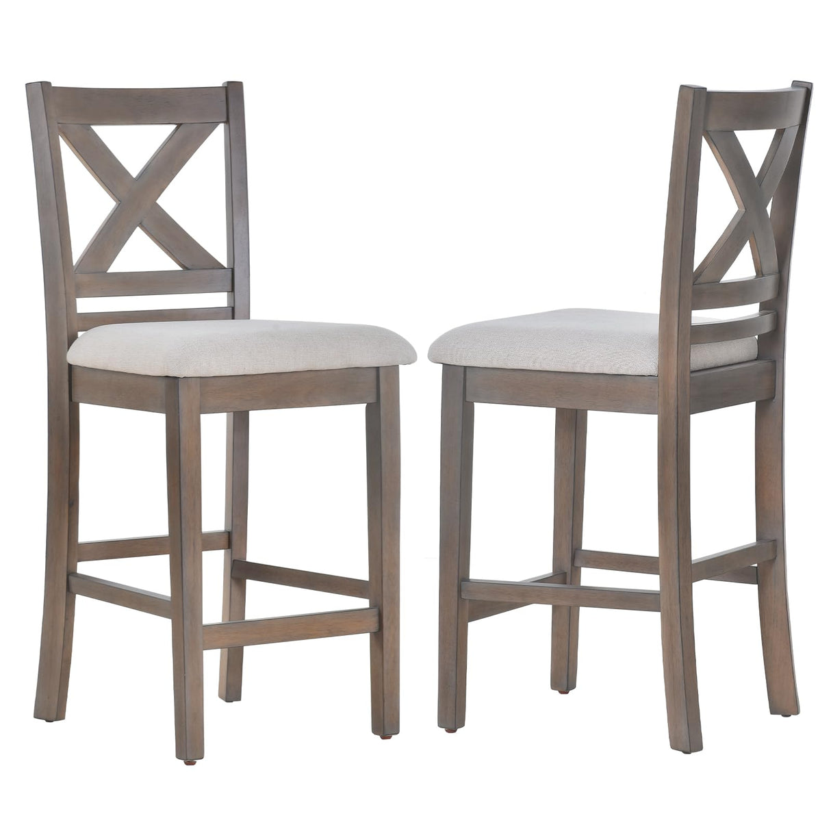 COLAMY Wooden Bar Stools Set of 2, Counter Height Bar Stools, Mid Century Modern Bar Stools with Backs, 25 Inch Upholstered Fabric Wooden Barstools for Kitchen Island Dining Room Bar, Light Brown Wash COLAMY