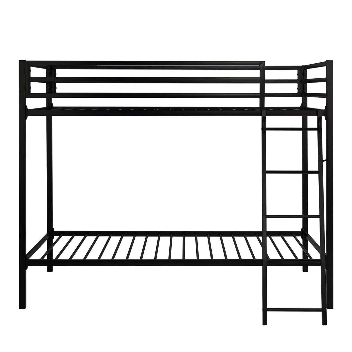 SHA CERLIN Industrial Twin Over Twin Metal Bunk Bed with Inclined Ladder & Guardrails, Black SHA CERLIN