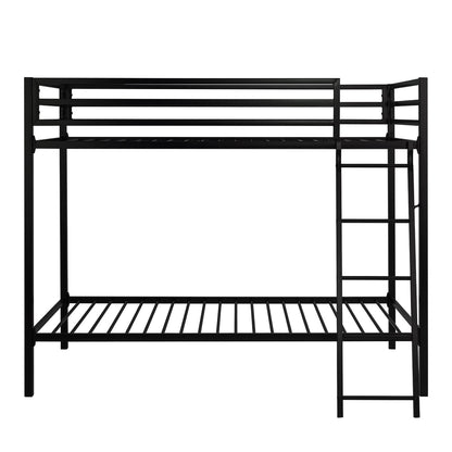 SHA CERLIN Industrial Twin Over Twin Metal Bunk Bed with Inclined Ladder & Guardrails, Black - WoodArtSupply