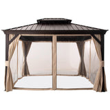 LAUSAINT HOME 10x12 ft Metal Gazebo with Nettings and Curtains for Patios, Waterproof Permanent Heavy Duty Double Hard Roofs Gazebos with Brown Aluminum Frame for Lawn, Party LAUSAINT HOME