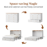 Tafeumob Murphy Bed Queen Size: Murphy Bed Cabinet with Drawer Space-Saving with Shelves&Charging Station for Bedroom, Multipurpose Area, Guest Room, Apartment White (Mattress not Included) Tafeumob
