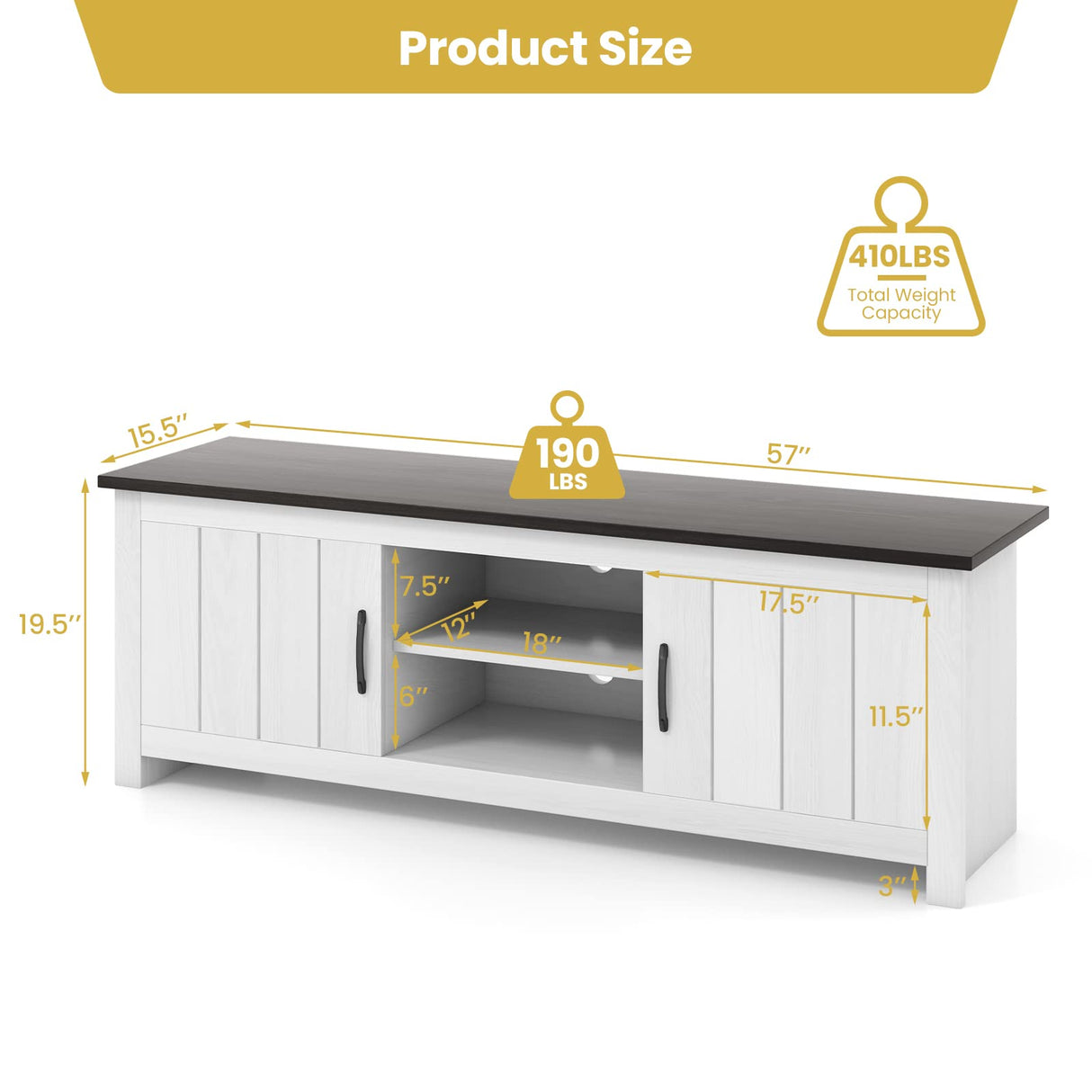 Tangkula 2 Doors TV Stand for TVs up to 65”, 57” TV Console Table w/ 2 Cabinets & Open Shelves, Media Entertainment Center w/ 2 Cable Management Holes, Wood TV Cabinet for Living Room (Dark Brown) Tangkula