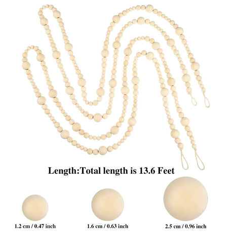 27feet Christmas Wooden Beads Wood Garland for Christmas Tree Bobo Christmas Holiday Decoration Boho Wall Hanging Farmhouse Home Decor Rustic(Wood Color) Syhood