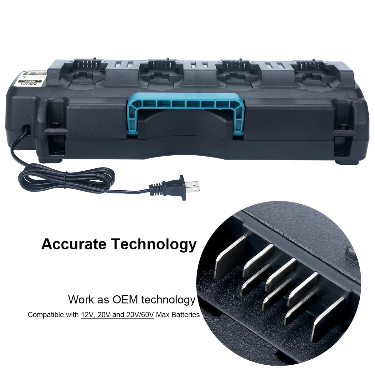 Biswaye DCB104 20V Battery 4-Port Rapid Charger Compatible with De-Walt 12V-20V MAX Lithium Battery DCB204 DCB206 DCB207 DCB606 DCB127 Charger DCB102 DCB118 DCB107 DCB115 - WoodArtSupply