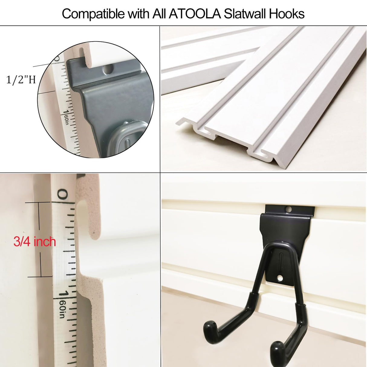 ATOOLA Slatwall Panels 6" x 24", 4-Pack Slatwall Board, PVC Slat Wall Paneling, Heavy Duty Garage Wall Organizer ATOOLA