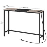 HOOBRO Narrow Console Table with Power Outlets, 44.9-Inch Sofa Table, Slim Behind Couch Table, Entryway Display Shelf, for Living Room, Foyer, Hallway, Greige and Black BG114UXG01 HOOBRO