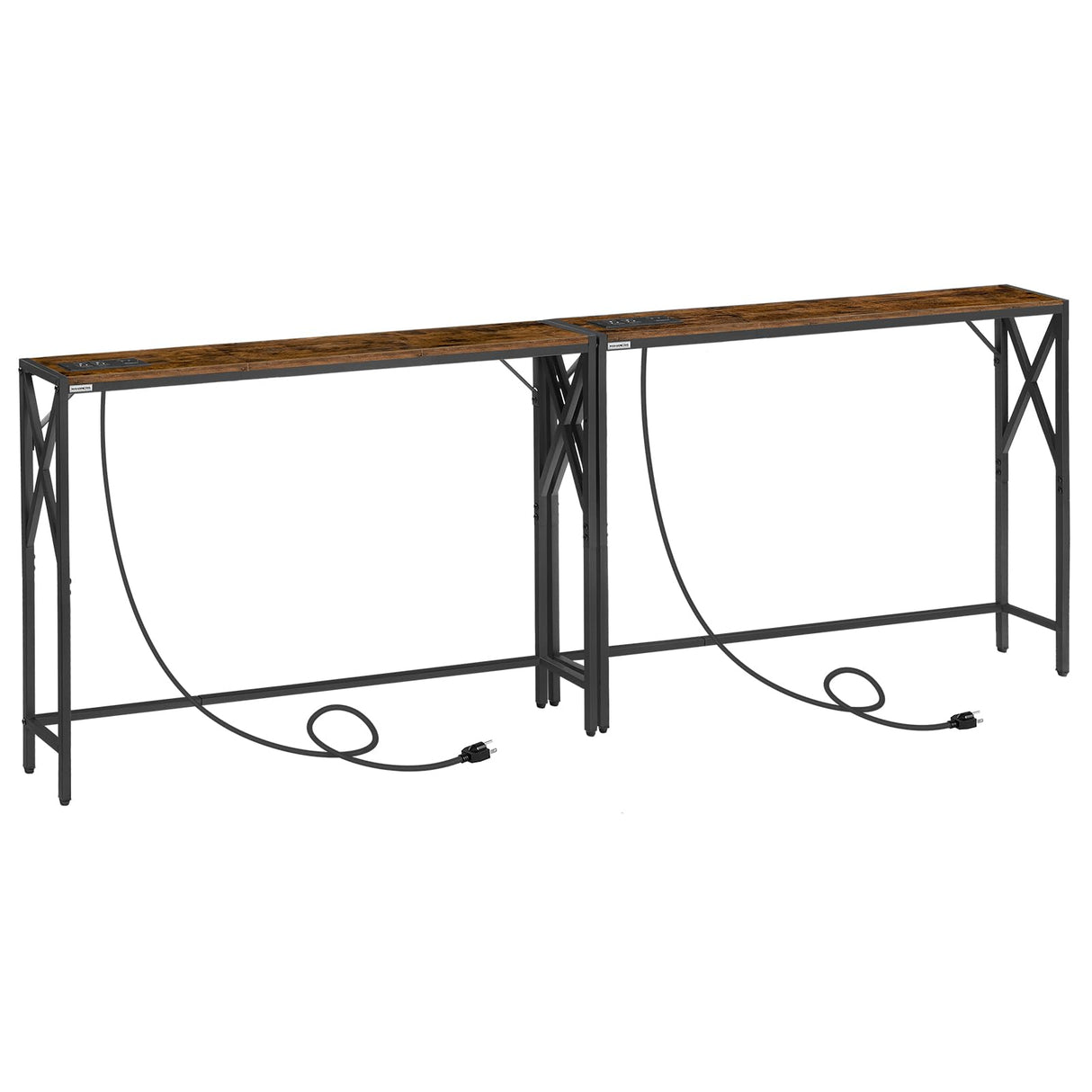 MAHANCRIS 2 Pack Narrow Sofa Table with Charging Station, 39.4" L x 5.9" W x 29" H, Skinny Console Table, Long Entryway Table, Hallway Table, Couch Table with Power Outlets, Rustic Brown CTHR151E01S2 MAHANCRIS