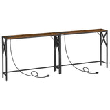MAHANCRIS 2 Pack Narrow Sofa Table with Charging Station, 39.4" L x 5.9" W x 29" H, Skinny Console Table, Long Entryway Table, Hallway Table, Couch Table with Power Outlets, Rustic Brown CTHR151E01S2 MAHANCRIS