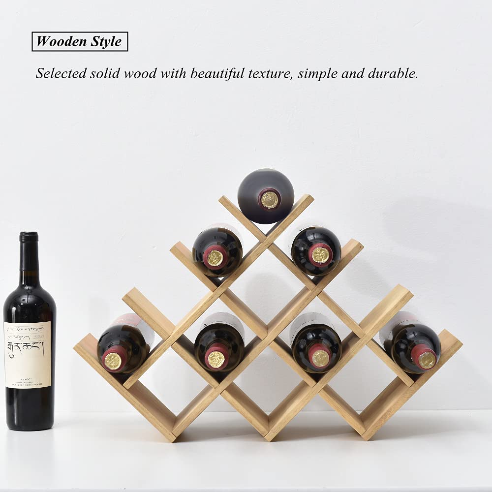KIRIGEN Wooden 13-Bottle Wine Rack - Nature Wood 4-Tier Wine Display Rack/Free Standing and Countertop Wine Storage Shelf - Bottle Holder/Cabinet Glass Rack XHJJ4-NA KIRIGEN