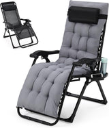 Garvee Lounge Chair Supports Indoor/Outdoor Adjustable Folding Recliner with 29 Inch Seat, Removable Cup Holder & Headrest Grey Garvee