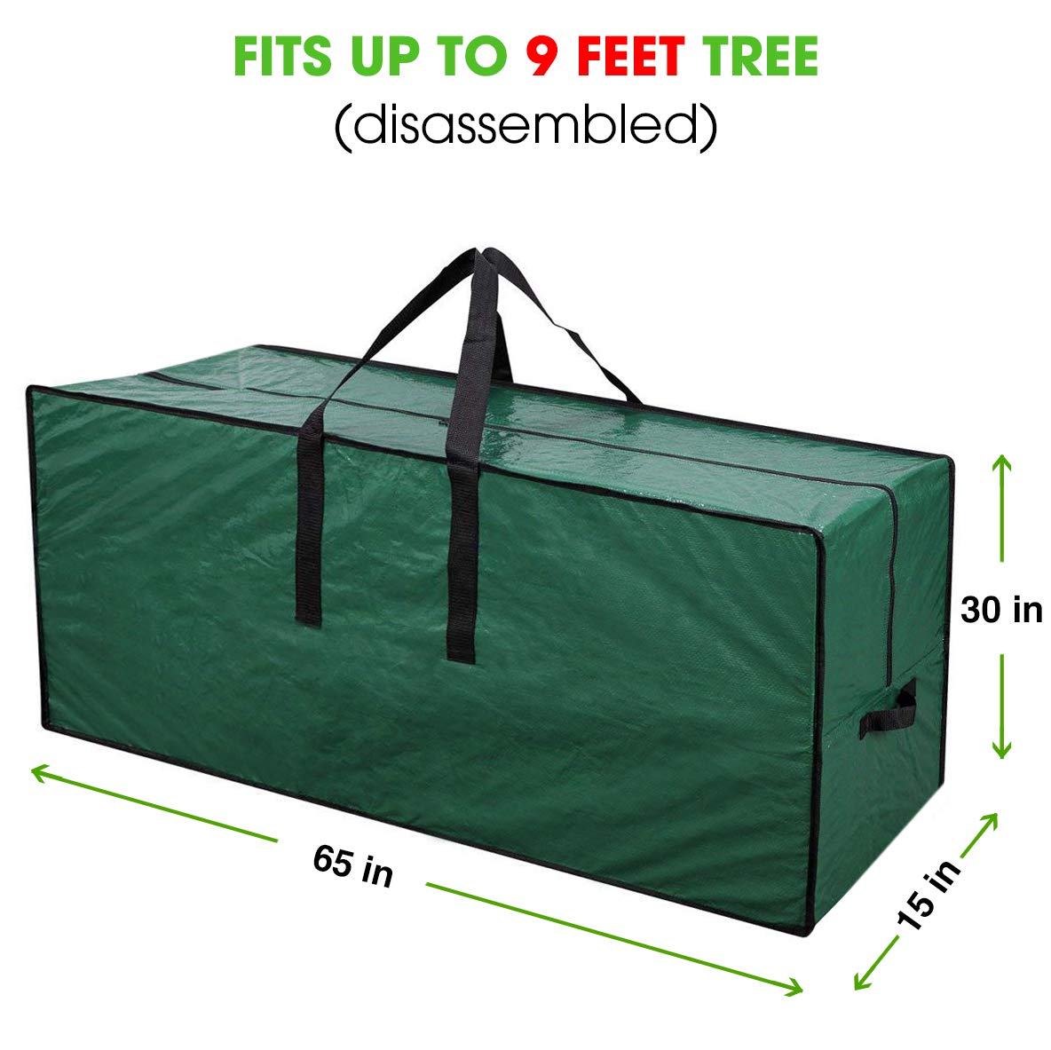 Primode Christmas Tree Storage Bag | Fits Up to 9 Ft. Tall Disassembled Tree I 65"x15"x30" Holiday Tree Storage Case | Protective Zippered Artificial Xmas Tree Bag (9ft, Green)