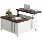 knoworld Farmhouse Lift Top Coffee Table with Storage, 35" Square Large Coffee Table with Hidden Compartment, Rustic Wood Center Table for Living Room, White knoworld