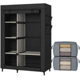 Calmootey Portable Closet, Wardrobe with 6 Shelves and Hanging Rod, Storage Organizer for Bedroom, Non-Woven Fabric Cover with 4 Side Pockets, Includes 2 Storage Bags for Clothes, Black Calmootey