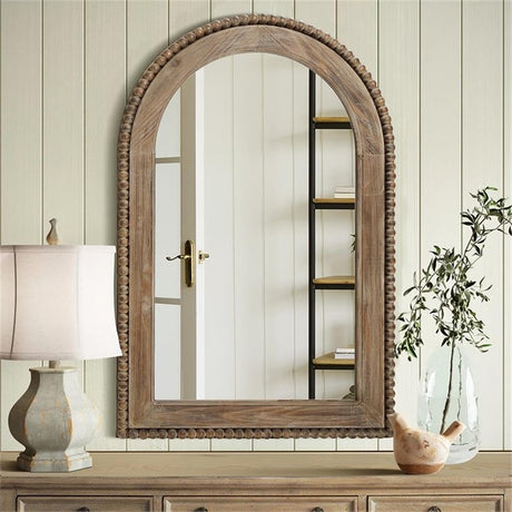 LuxenHome Traditional Arch Wall Mirror, Wood Framed Arch Window Wall Mirror, Farmhouse Decor, Decorative Wooden Mirror, Accent Entryway Wall Mirror, Wall Mounted Mirror Living Room Wall Decor LuxenHöme