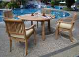 WholesaleTeak New 5 Pc Luxurious Grade-A Teak Dining Set - 48" Round Table and 4 Stacking Arbor Arm Chairs #WHDSAB3 WholesaleTeak