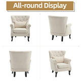 ABET Linen Wingback Chair Set of 2, Upholstered Club Chair for Living Room, Modern Rivet Trim Accent Armchair with Removable Lumbar Pillow, Comfy Single Sofa for Living Reading Room, Beige ABET